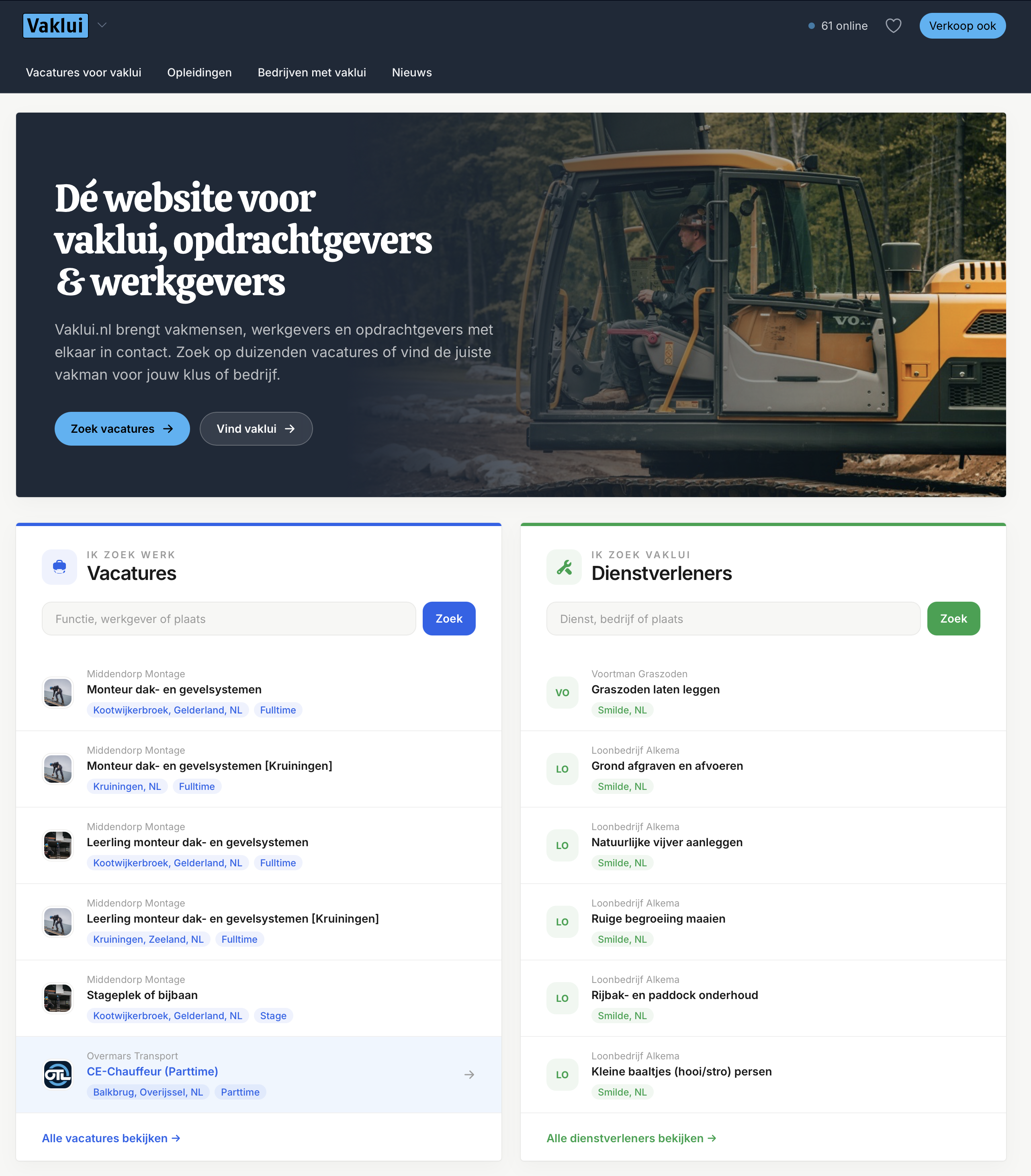 Voorpagina van vaklui.nl